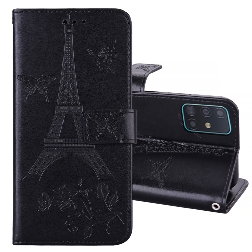 

For Samsung Galaxy A81 Embossing Tower Butterflies Pattern Horizontal Flip PU Leather Case with Holder & Card Slot & Wallet(Black)