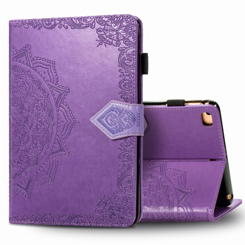 

For iPad 5 / 6 / 7 / 8 Embossed Mandala Pattern TPU + PU Horizontal Flip Leather Case with Holder & Card Slots & Wallet(Purple)