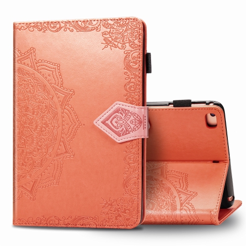 

For iPad 5 / 6 / 7 / 8 Embossed Mandala Pattern TPU + PU Horizontal Flip Leather Case with Holder & Card Slots & Wallet(Orange)