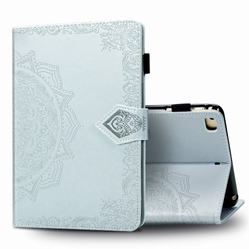 

For iPad 5 / 6 / 7 / 8 Embossed Mandala Pattern TPU + PU Horizontal Flip Leather Case with Holder & Card Slots & Wallet(Grey)