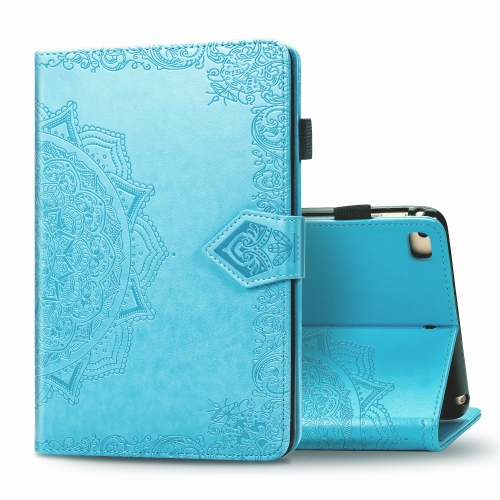 

For iPad 5 / 6 / 7 / 8 Embossed Mandala Pattern TPU + PU Horizontal Flip Leather Case with Holder & Card Slots & Wallet(Blue)