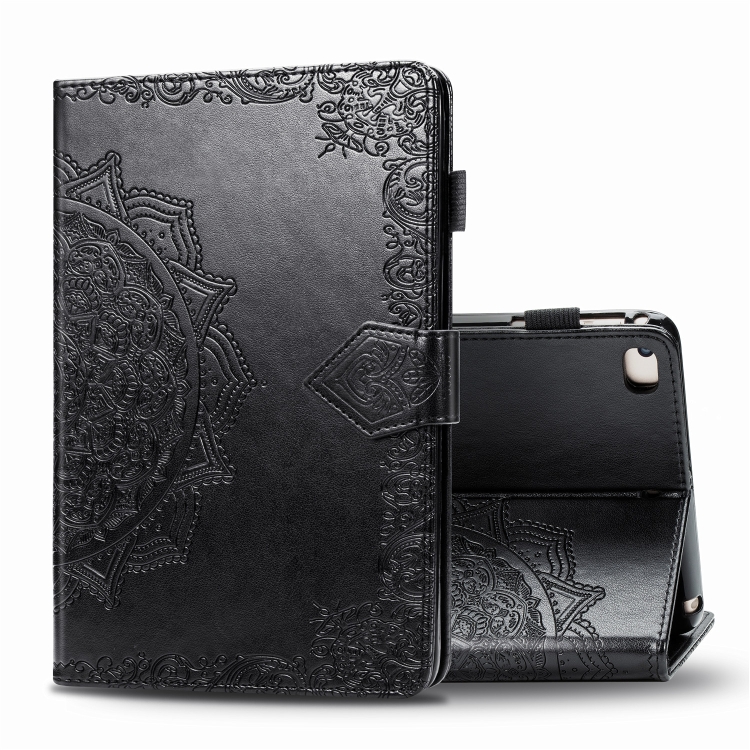 

For iPad 5 / 6 / 7 / 8 Embossed Mandala Pattern TPU + PU Horizontal Flip Leather Case with Holder & Card Slots & Wallet(Black)