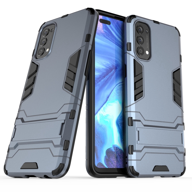 

For OPPO Reno4 PC + TPU Shockproof Protective Case with Invisible Holder(Navy Blue)