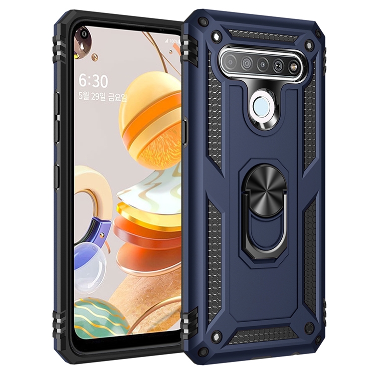 

For LG K61 Shockproof TPU + PC Protective Case with 360 Degree Rotating Holder(Blue)