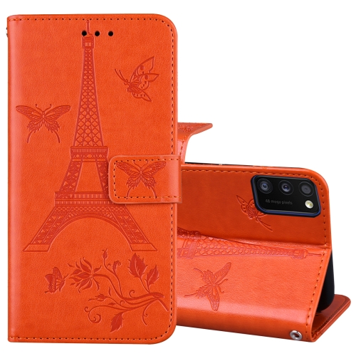 

For Samsung Galaxy A41 Embossing Tower Butterflies Pattern Horizontal Flip PU Leather Case with Holder & Card Slot & Wallet(Orange)