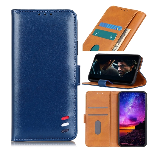 

For Samsung Galaxy A51 3-Color Pearl Texture Magnetic Buckle Horizontal Flip PU Leather Case with Card Slots & Wallet & Holder(Blue)