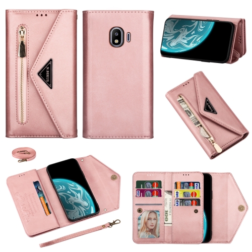 

For Samsung Galaxy J4 (2018) Skin Feel Zipper Horizontal Flip Leather Case with Holder & Card Slots & Photo Frame & Lanyard & Long Rope(Rose Gold)