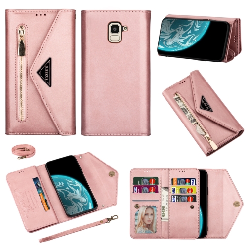 

For Samsung Galaxy J6 (2018) Skin Feel Zipper Horizontal Flip Leather Case with Holder & Card Slots & Photo Frame & Lanyard & Long Rope(Rose Gold)