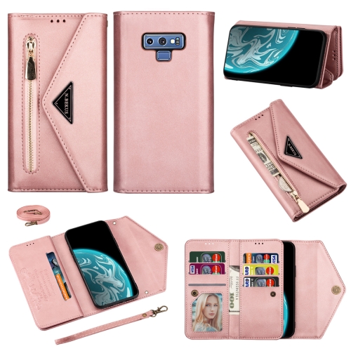 

For Samsung Galaxy Note9 Skin Feel Zipper Horizontal Flip Leather Case with Holder & Card Slots & Photo Frame & Lanyard & Long Rope(Rose Gold)