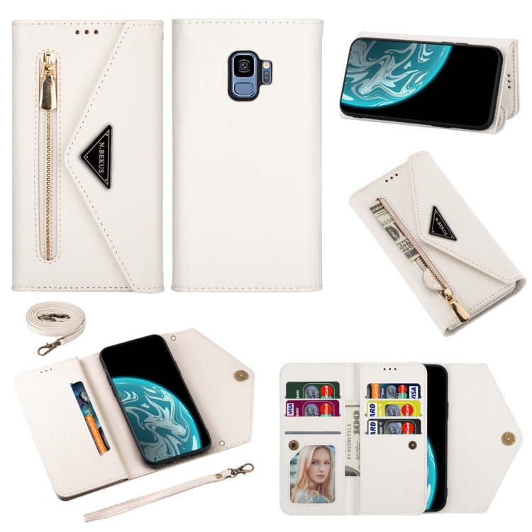 

For Samsung Galaxy S9 Skin Feel Zipper Horizontal Flip Leather Case with Holder & Card Slots & Photo Frame & Lanyard & Long Rope(White)