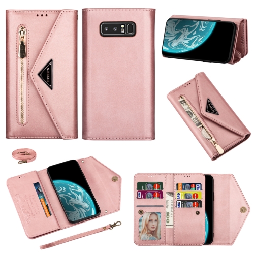 

For Samsung Galaxy Note8 Skin Feel Zipper Horizontal Flip Leather Case with Holder & Card Slots & Photo Frame & Lanyard & Long Rope(Rose Gold)