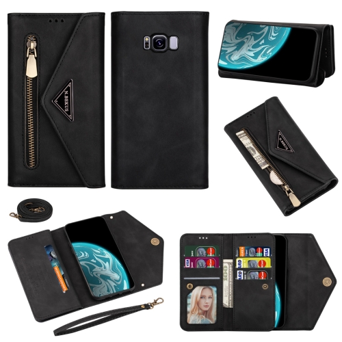 

For Samsung Galaxy S8+ Skin Feel Zipper Horizontal Flip Leather Case with Holder & Card Slots & Photo Frame & Lanyard & Long Rope(Black)