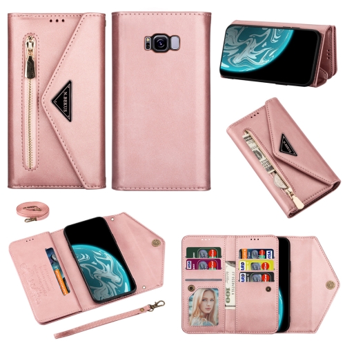 

For Samsung Galaxy S8+ Skin Feel Zipper Horizontal Flip Leather Case with Holder & Card Slots & Photo Frame & Lanyard & Long Rope(Rose Gold)