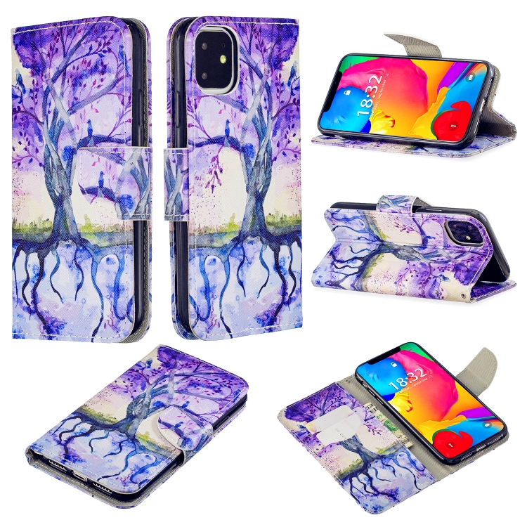 

For iPhone 11 3D Painted Pattern Horizontal Flip Leather Case with Holder & Card Slots & Wallet & Lanyard(Purple Tree)