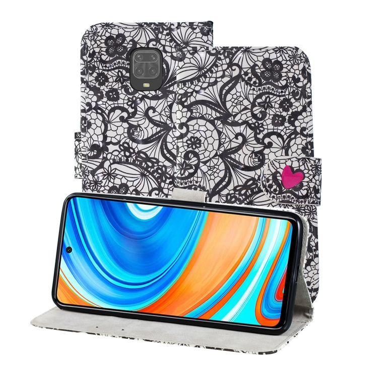 

For Xiaomi Redmi Note 9 Pro 3D Painting Pattern Coloured Drawing Horizontal Flip PU Leather Case with Holder & Card Slots & Wallet & Lanyard(Lace Flower)