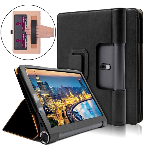 

For Lenovo Yoga Tab5 YT-X705F / Yoga Smart Tab 10.1 inch 2019 (withput Sleeping) Retro Texture PU Leather Horizontal Flip Leather Case with Holder & 4 Card Slots & Hand Strap(Black)