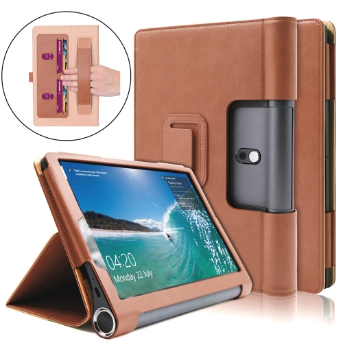 

For Lenovo Yoga Tab5 YT-X705F / Yoga Smart Tab 10.1 inch 2019 (withput Sleeping) Retro Texture PU Leather Horizontal Flip Leather Case with Holder & 4 Card Slots & Hand Strap(Brown)