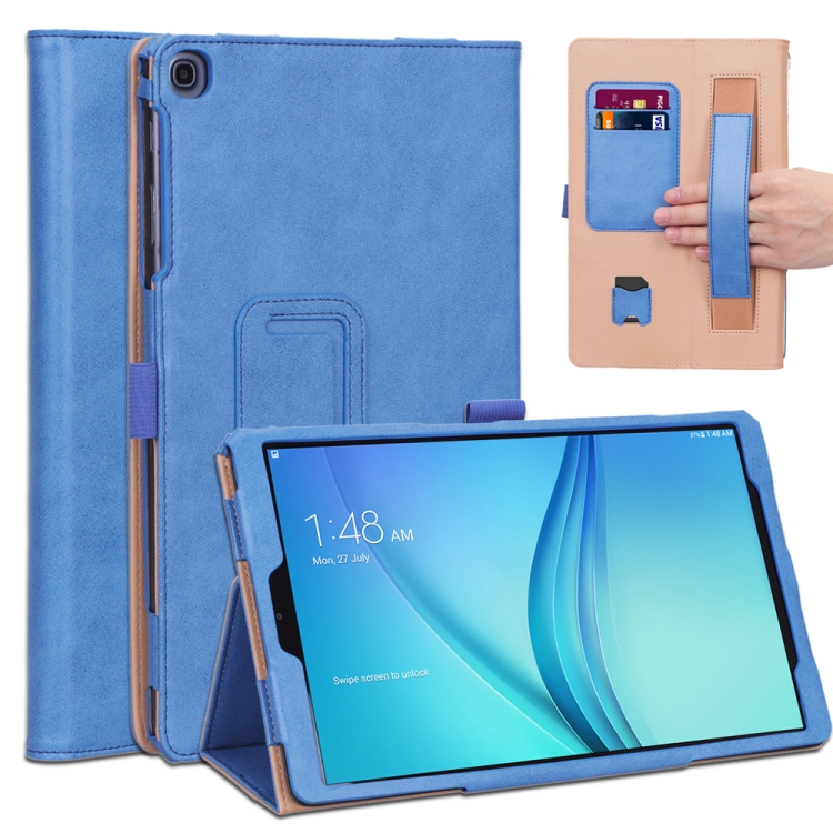 

For Samsung Galaxy Tab A 10.1 (2019) T510 / T515 Retro Texture PU Horizontal Flip Leather Case with Holder & Card Slots & Hand Strap(Blue)
