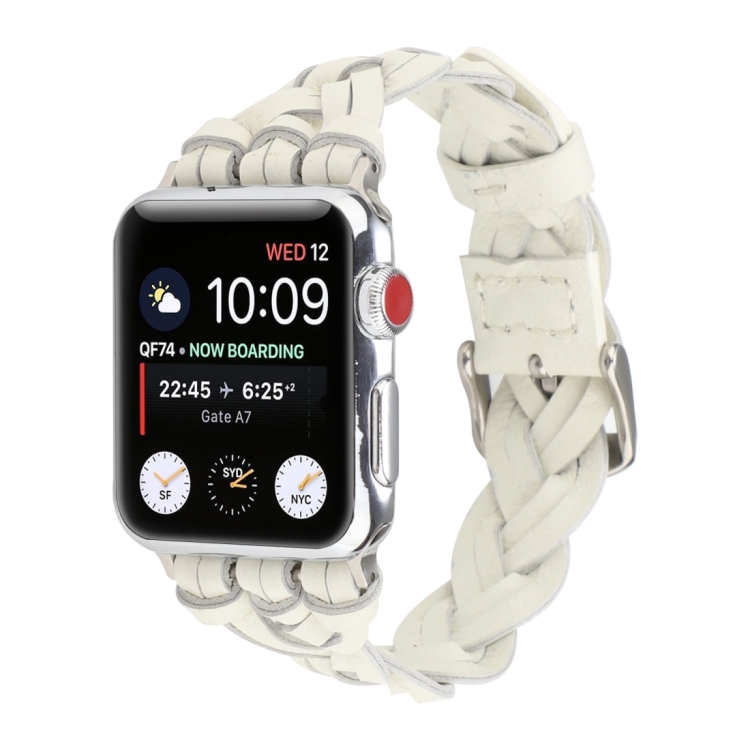

For Apple Watch Series 6 & SE & 5 & 4 40mm / 3 & 2 & 1 38mm Leather Woven Single Loop Watch Wrist Strap(White)