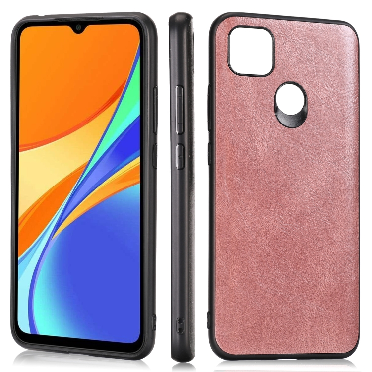 

For Xiaomi Redmi 9C Crazy Horse Textured Calfskin PU+PC+TPU Case(Rose Gold)