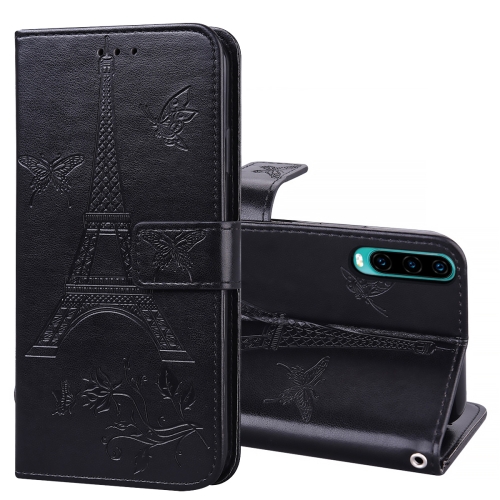 

For Huawei P30 Embossing Tower Butterflies Pattern Horizontal Flip PU Leather Case with Holder & Card Slot & Wallet(Black)