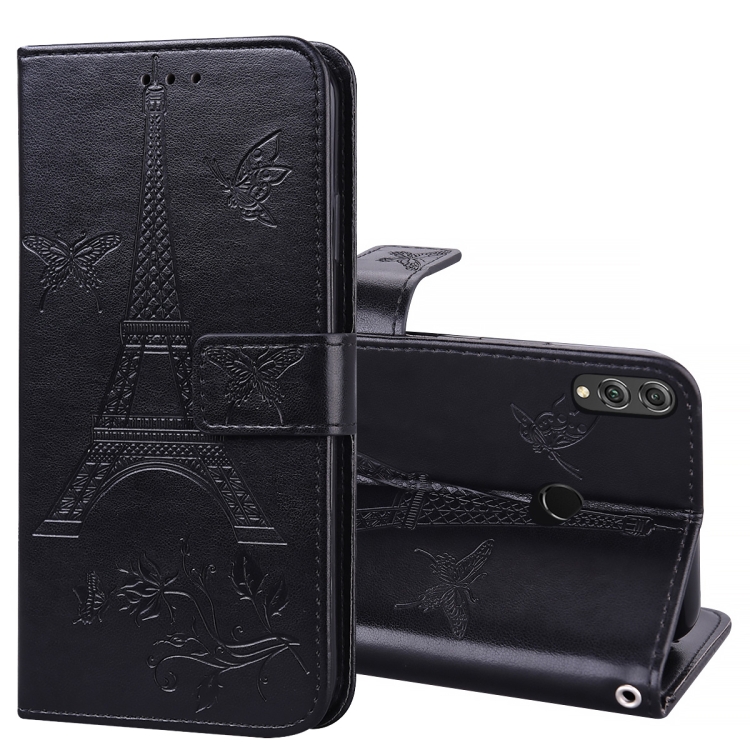 

For Huawei Honor 8X Embossing Tower Butterflies Pattern Horizontal Flip PU Leather Case with Holder & Card Slot & Wallet(Black)