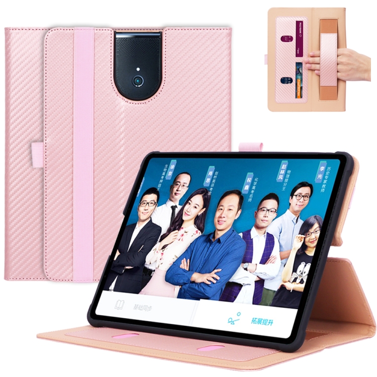 

For BBK S5 Pro 11 inch (2020) Carbon Fiber Texture Horizontal Flip Leather Case with Holder & Card Slot & Hand Strap(Rose Gold)