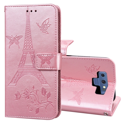 

For Samsung Galaxy Note9 Embossing Tower Butterflies Pattern Horizontal Flip PU Leather Case with Holder & Card Slot & Wallet(Rose Gold)
