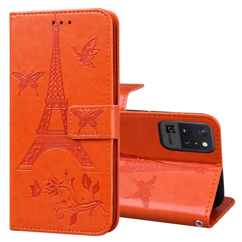 

For Samsung Galaxy Note20 5G Embossing Tower Butterflies Pattern Horizontal Flip PU Leather Case with Holder & Card Slot & Wallet(Orange)