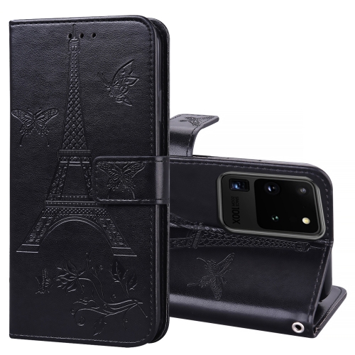 

For Samsung Galaxy Note20 Ultra Embossing Tower Butterflies Pattern Horizontal Flip PU Leather Case with Holder & Card Slot & Wallet(Black)