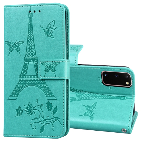 

For Samsung Galaxy S20 Embossing Tower Butterflies Pattern Horizontal Flip PU Leather Case with Holder & Card Slot & Wallet(Green)