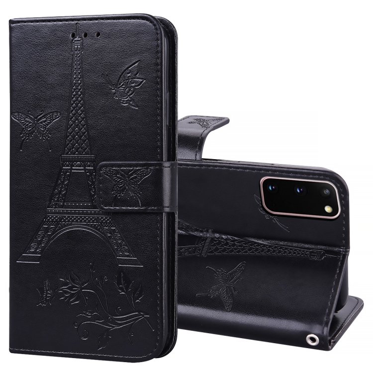 

For Samsung Galaxy S20+ Embossing Tower Butterflies Pattern Horizontal Flip PU Leather Case with Holder & Card Slot & Wallet(Black)