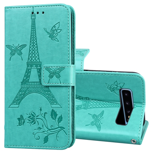 

For Samsung Galaxy S10 Embossing Tower Butterflies Pattern Horizontal Flip PU Leather Case with Holder & Card Slot & Wallet(Green)