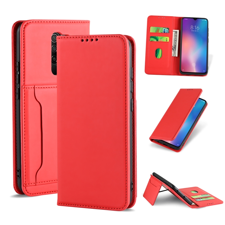 

For Xiaomi Redmi 9 Strong Magnetism Shockproof Horizontal Flip Liquid Feel Leather Case with Holder & Card Slots & Wallet(Red)