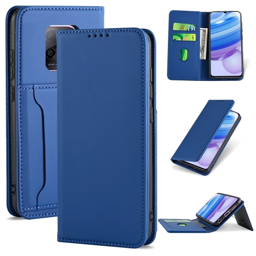 

For Xiaomi Redmi 10X Pro 5G Strong Magnetism Shockproof Horizontal Flip Liquid Feel Leather Case with Holder & Card Slots & Wallet(Blue)