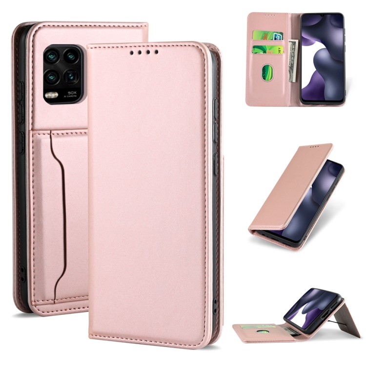 

For Xiaomi Mi 10 Lite / 10 Youth 5G Strong Magnetism Shockproof Horizontal Flip Liquid Feel Leather Case with Holder & Card Slots & Wallet(Rose Gold)