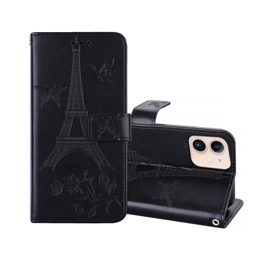 

For iPhone 12 mini Embossing Tower Butterflies Pattern Horizontal Flip PU Leather Case with Holder & Card Slot & Wallet(Black)