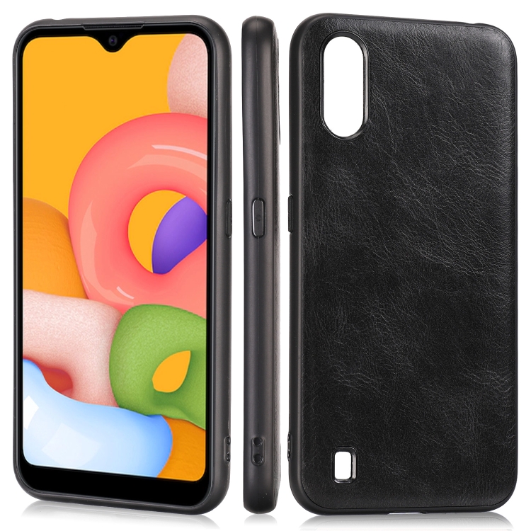 

For Samsung Galaxy A01 / M01 Crazy Horse Textured Calfskin PU+PC+TPU Case(Black)
