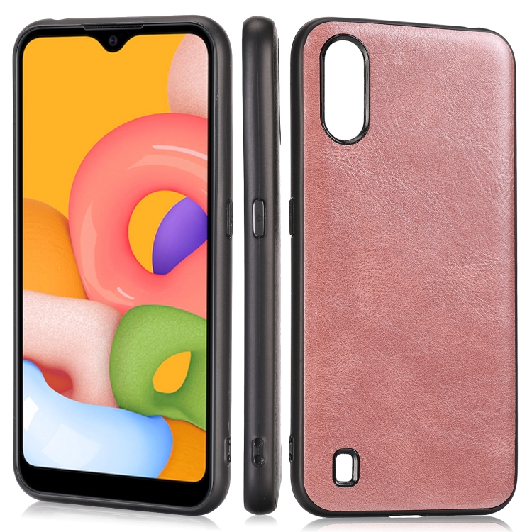 

For Samsung Galaxy A01 / M01 Crazy Horse Textured Calfskin PU+PC+TPU Case(Rose Gold)