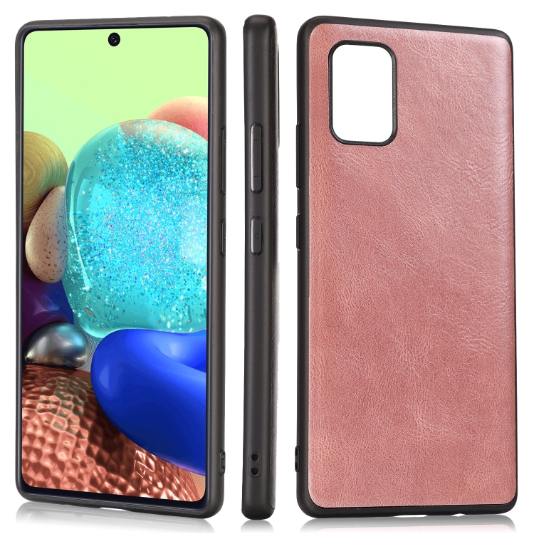 

For Samsung Galaxy A71 5G Crazy Horse Textured Calfskin PU+PC+TPU Case(Rose Gold)