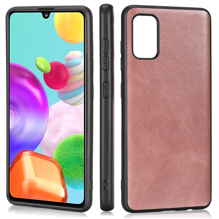 

For Samsung Galaxy A41 (EU) Crazy Horse Textured Calfskin PU+PC+TPU Case(Rose Gold)