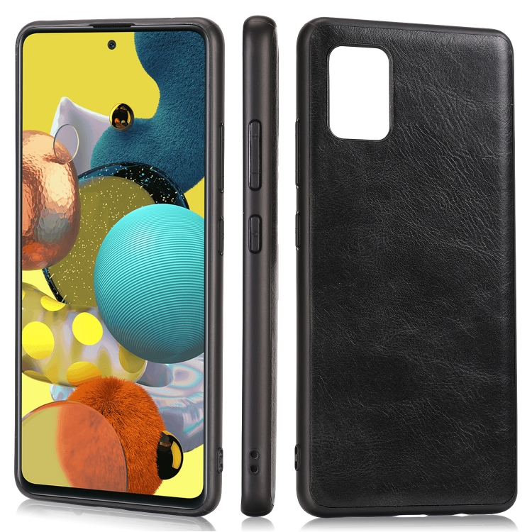

For Samsung Galaxy A51 5G Crazy Horse Textured Calfskin PU+PC+TPU Case(Black)