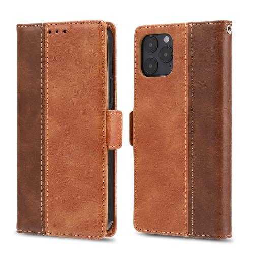 

For iPhone 12 / 12 Pro Retro Texture Contrast Color Splicing Horizontal Flip TPU + PU Leather Case with Card Slots & Holder & Wallet(Brown)