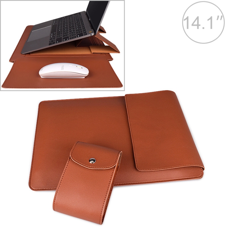 

PU05 Sleeve Leather Case Carrying Bag with Small Storage Bag for 14.1 inch Laptop(Yellow)