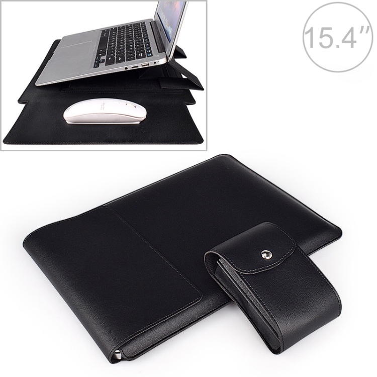 

PU05 Sleeve Leather Case Carrying Bag with Small Storage Bag for 15.4 inch Laptop(Black)
