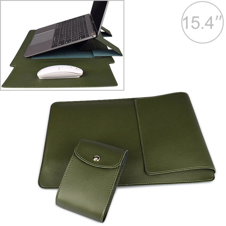 

PU05 Sleeve Leather Case Carrying Bag with Small Storage Bag for 15.4 inch Laptop(Green)