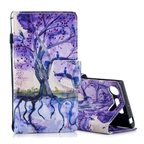 

For Sony Xperia XZ1 3D Painted Pattern Horizontal Flip Leather Case with Holder & Card Slots & Wallet & Lanyard(Purple Tree)