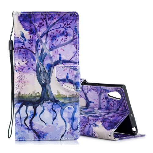 

For Sony Xperia XA1 Ultra 3D Painted Pattern Horizontal Flip Leather Case with Holder & Card Slots & Wallet & Lanyard(Purple Tree)