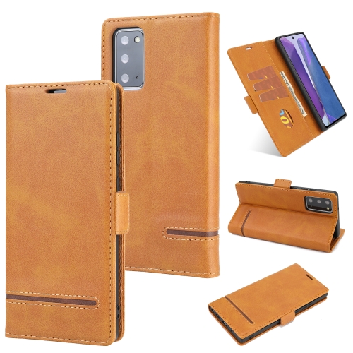 

For Samsung Galaxy Note 20 Business Style Line Splicing Horizontal Flip TPU + PU Leather Case with Card Slots & Holder & Wallet(Brown)