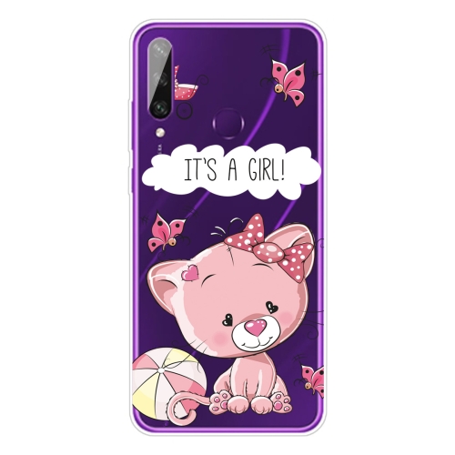 

For Huawei Y6p (2020) Coloured Drawing Pattern Highly Transparent TPU Protective Case(Cute Cat)